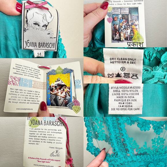 NWT Anthropologie Yoana Baraschi New Light Embroidered Teal Turquoise Dress 14 - Picture 12 of 16